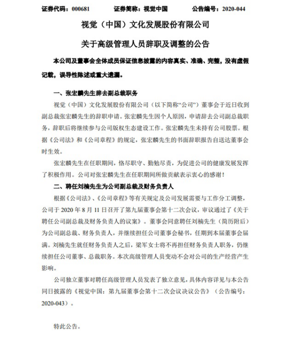 视觉中国副总裁张宏麟辞职：个人原因