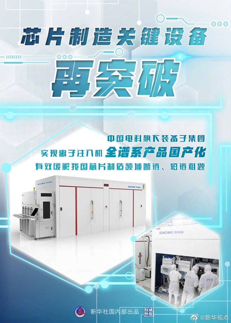 中国电科：芯片制造关键设备再突破，离子注入机实现全谱系产品国产化